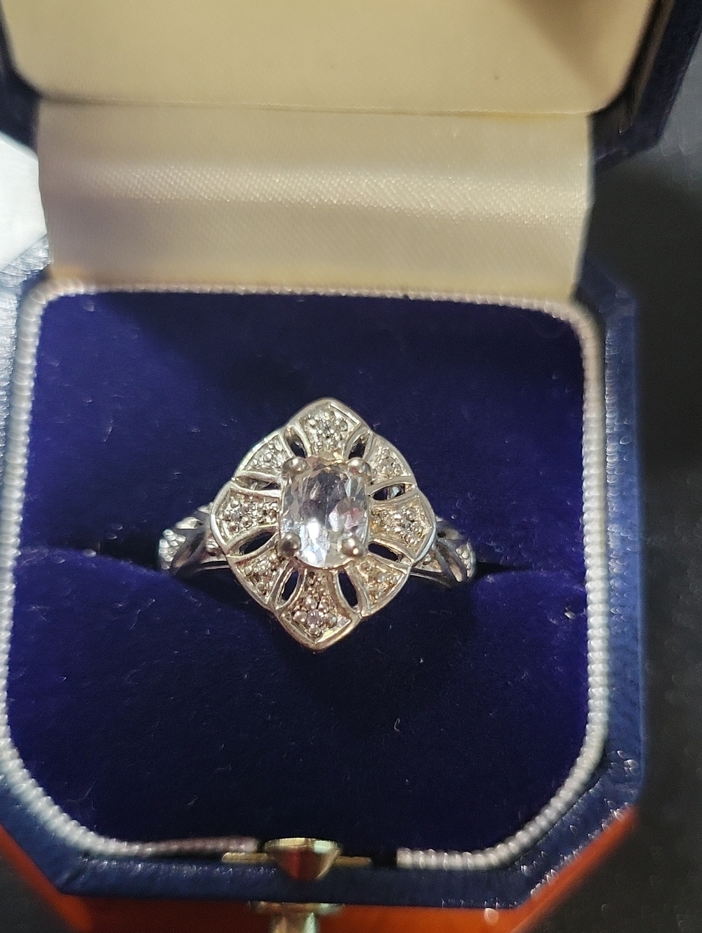 Sterling Silver Oval Cubic Zirconia Floral Halo Ring - White